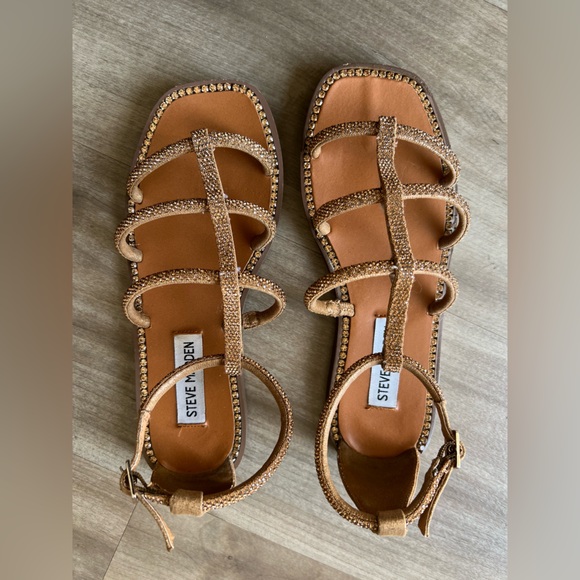 Steve Madden Women's Brown Tan Sparkly Sandals 6.5 - Picture 2 of 5
